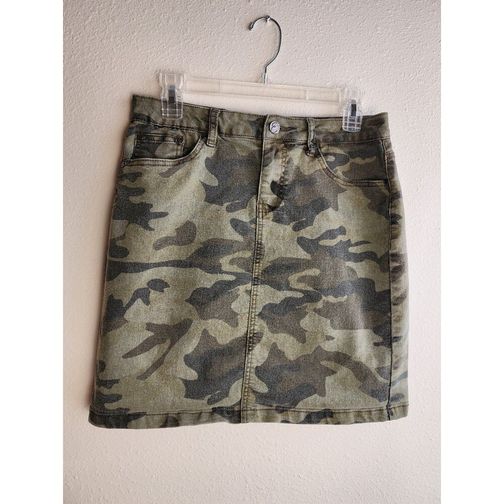 Camo Denim Mini Skirt Women's Size 8 Stretch Green Military Y2K Earl Jean